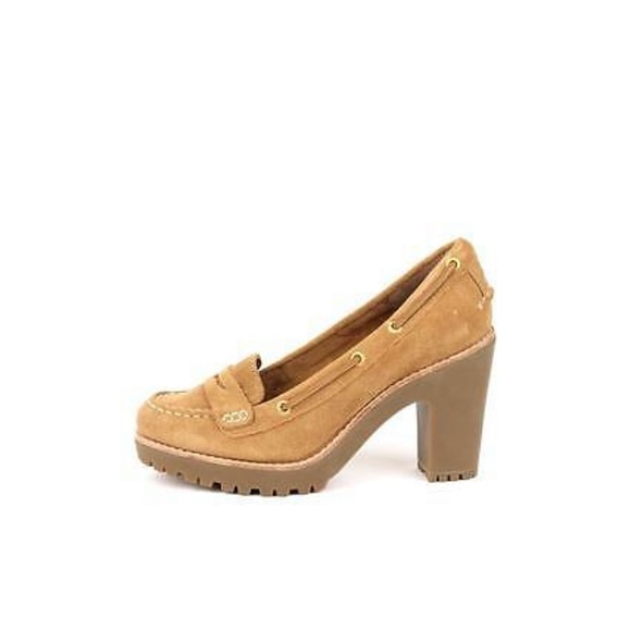 Sperry Topsider Suede Tan Darlington Block Heels Size 10 - Picture 4 of 6